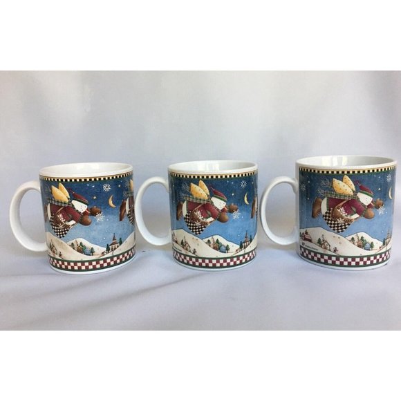 3 Sakura Snow Angel Village Coffee Mugs Debbie Mumm Cups Snowman Christmas - Picture 4 of 11